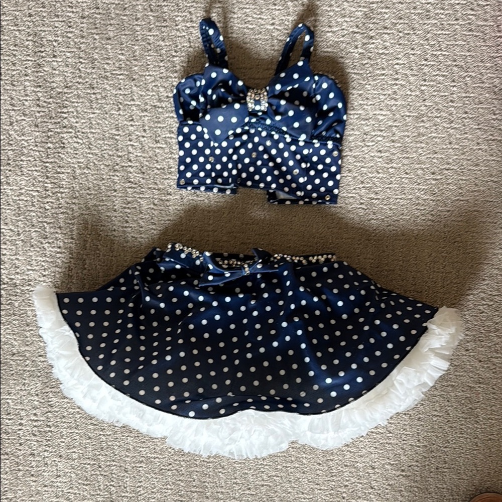 Custom Navy Polka Dot Two-Piece Dance Costume